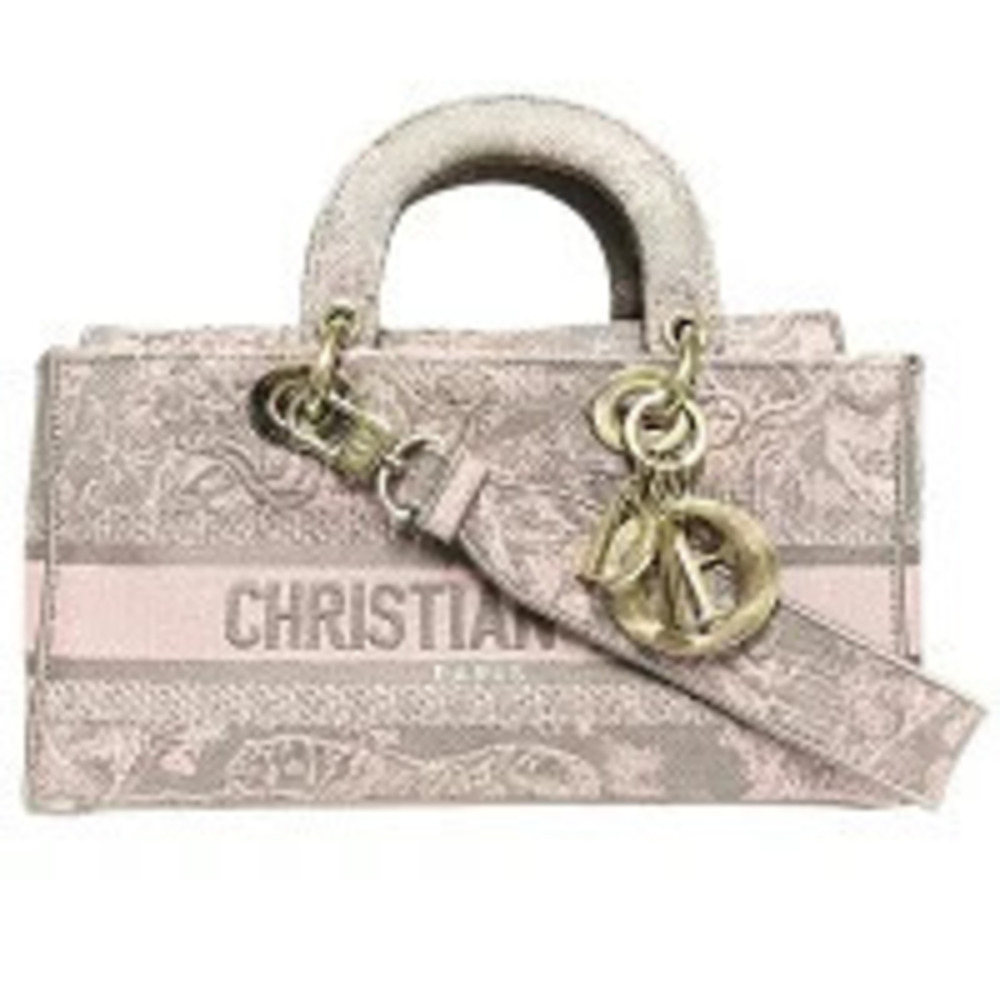 Christian Dior Shoulder Bag Lady Joy Toile de Jouy Pink Gray Strap MK